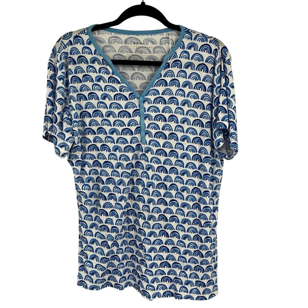 Little Sleepies Blue Rainbow Short Sleeve Bamboo Short Sleeve Top Large Women